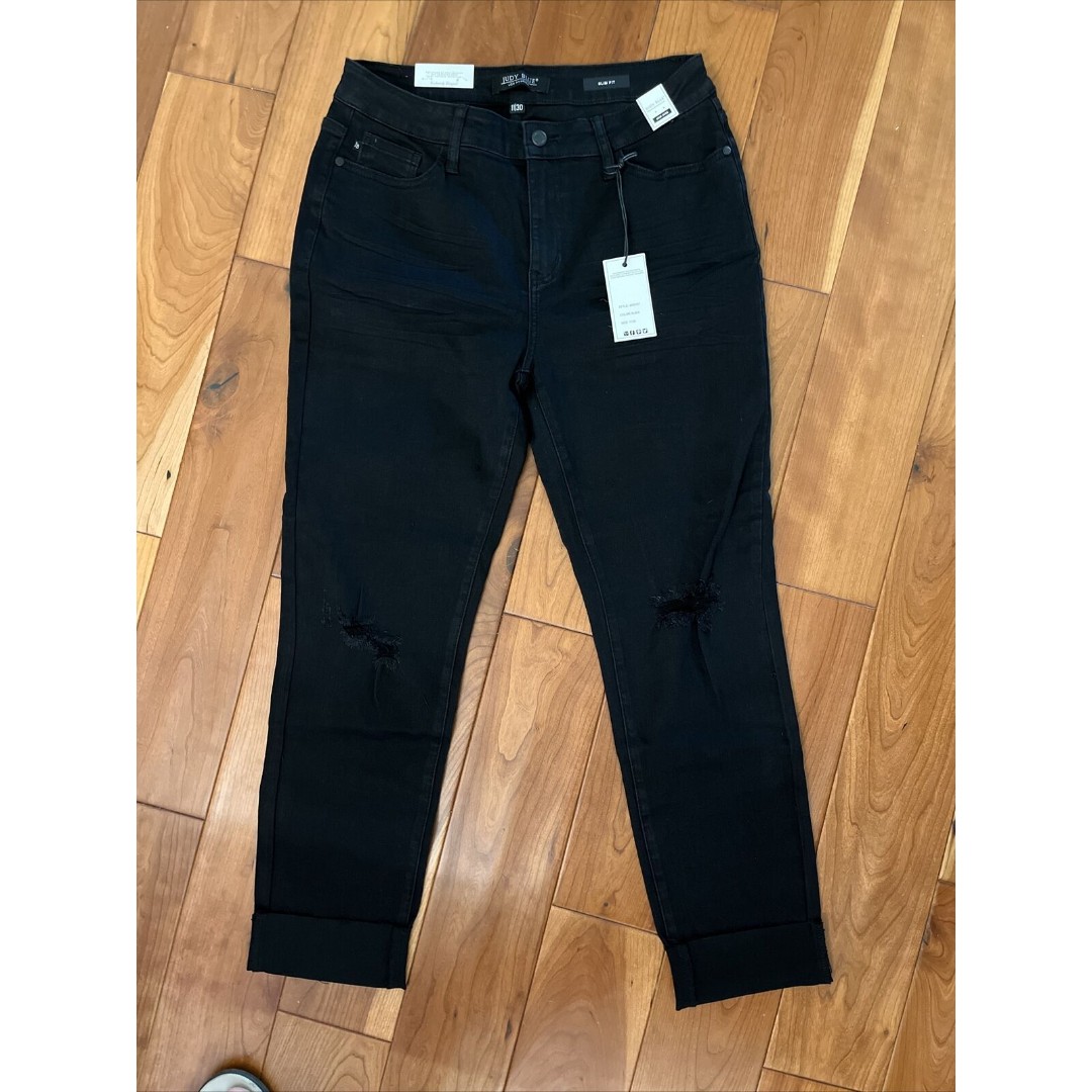 Judy Blue Jeans Women's 11/30 Black Slim Fit Distressed Stretch #B01