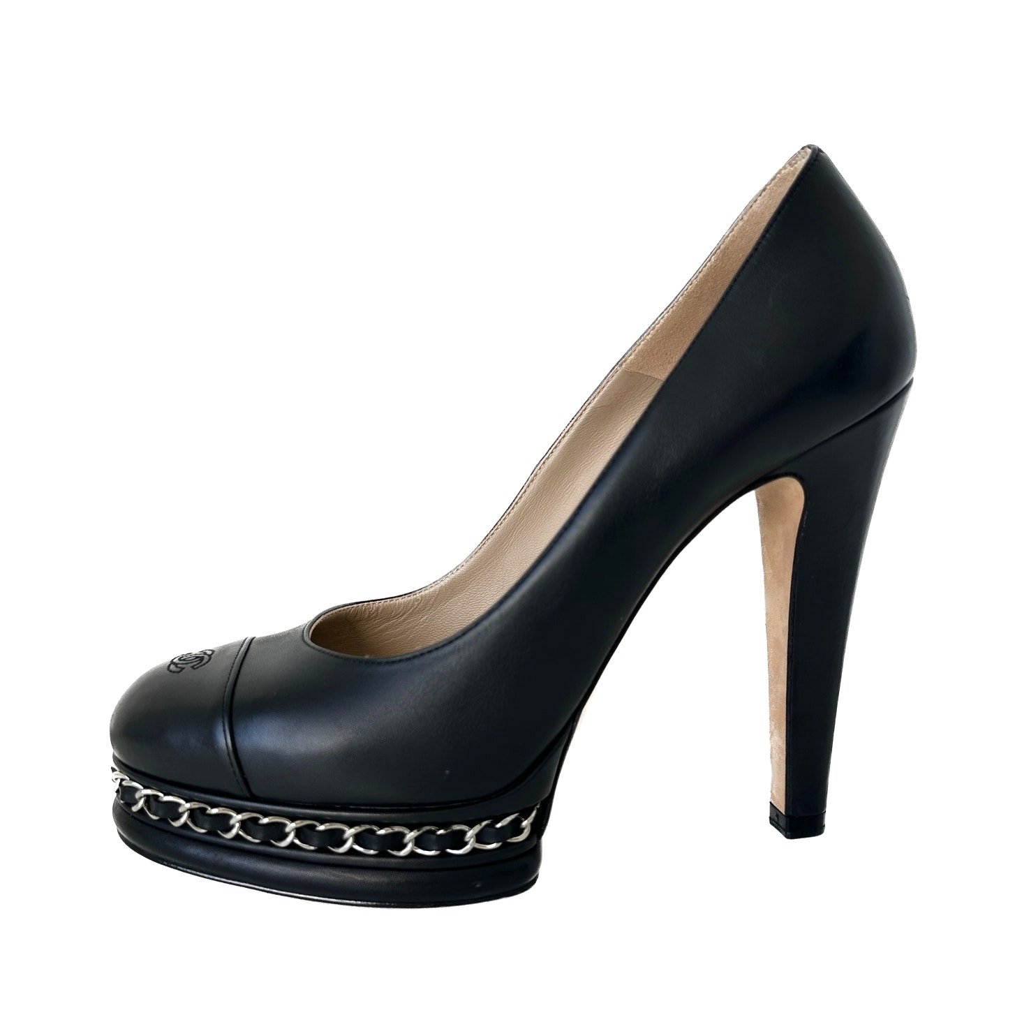 Chanel 2015 CC Logo Cap Toe Chain Link Platform Pumps IT 38