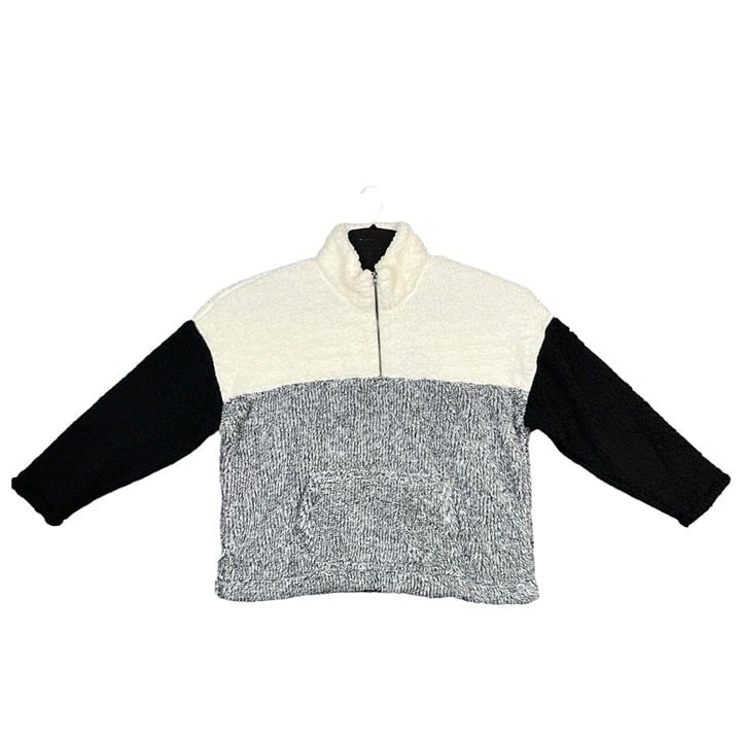 True Craft Womens Sherpa Pullover Sweater Size 1X Black Gray Warm & Comfy
