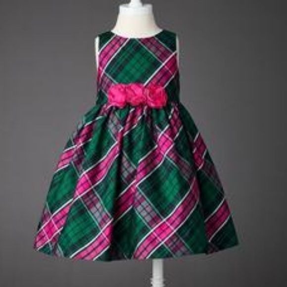 Janie & Jack Plaid Emerald Chateau Holiday Silk Blend Dress 3-6M
