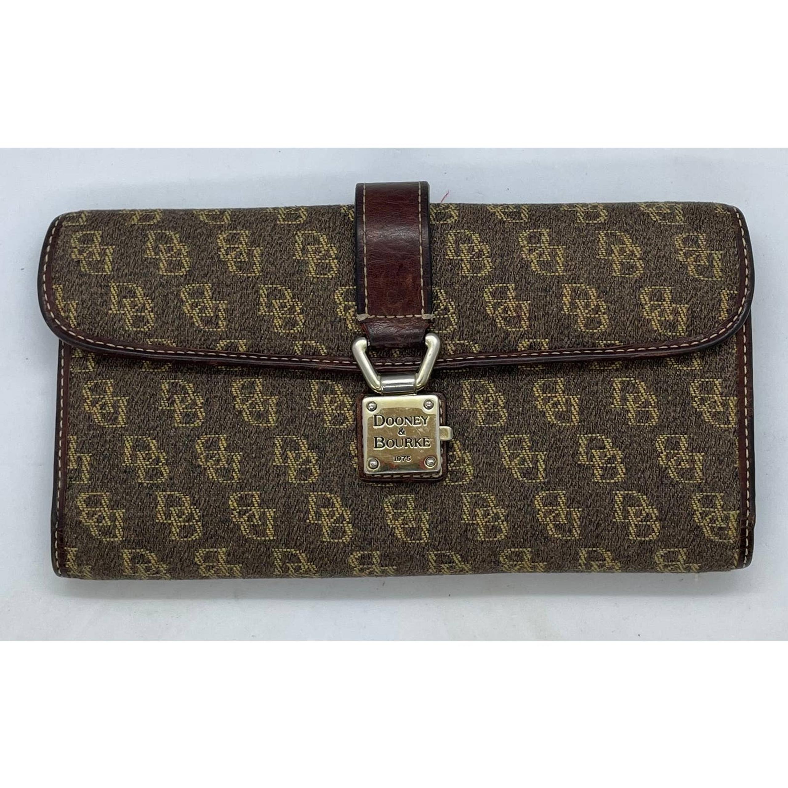 Dooney & Bourke Vintage 1975 Signature Checkbook Wallet Leather Trim Brown