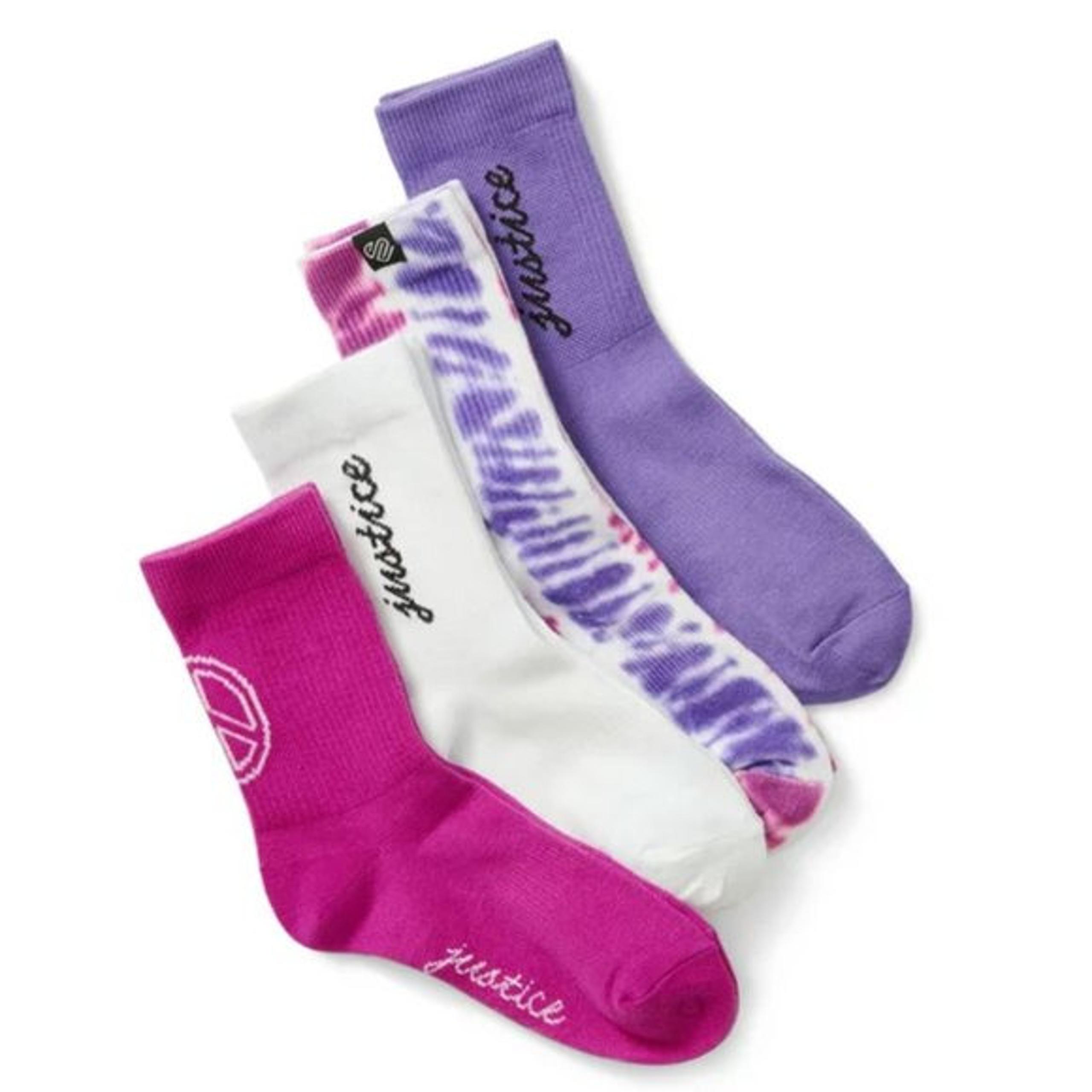 Justice Girls Crew Socks, Tie Dye Multicolor Pack 4PCS Size L (4-10)