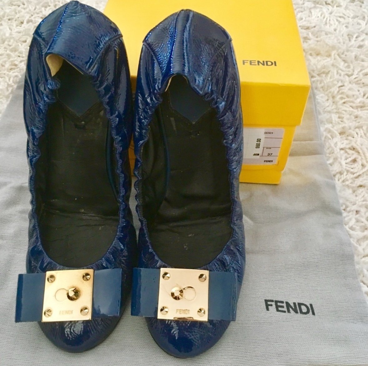 FENDI Vintage Patent Flats in Indigo Blue - Size 37 (EUR) 6.5 (US)