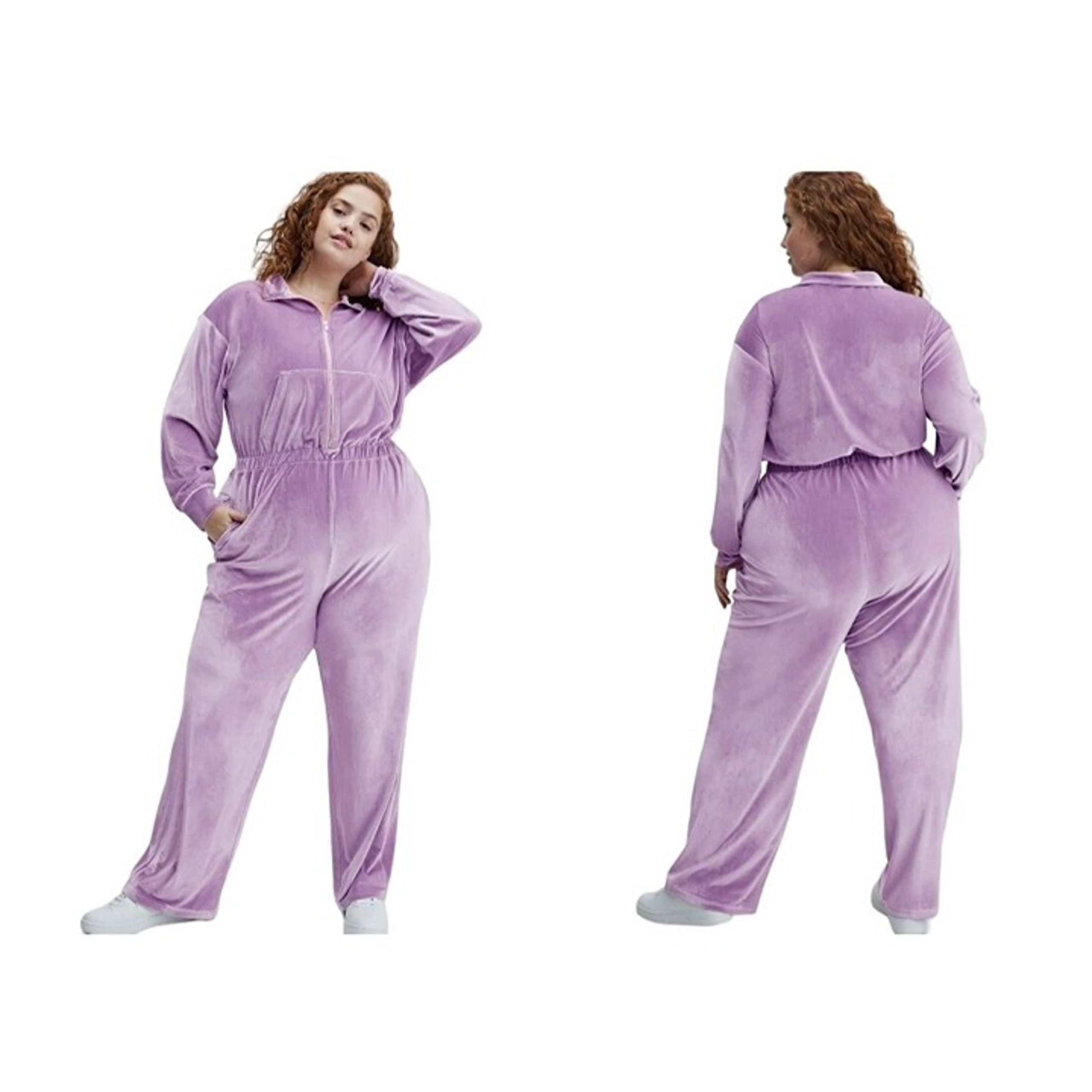 Fabletics Velour Zip-Up Wide Leg Pantsuit Jumpsuit Velvet Lilac Lavender Size XL