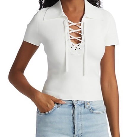 ALICE + OLIVIA JANINE LACE UP POLO SWEATER, NWT M
