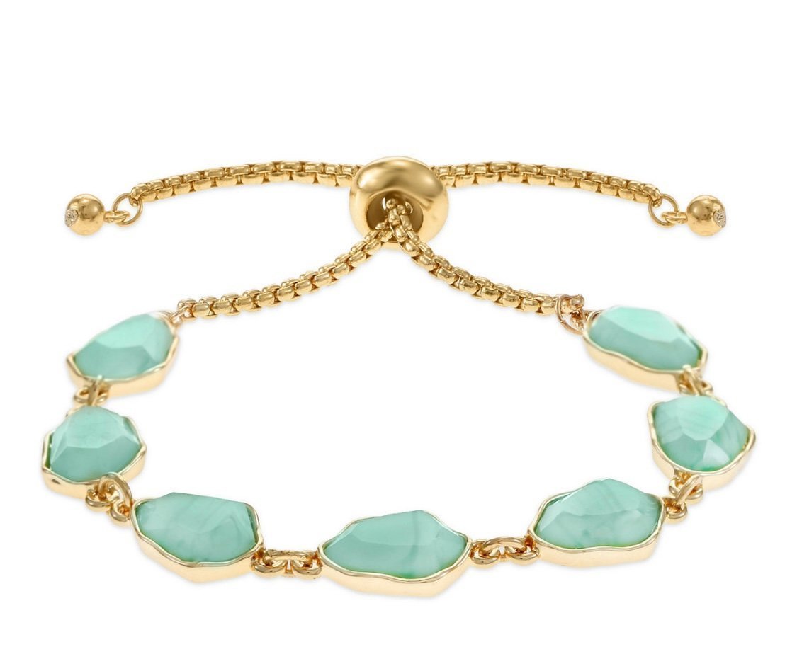 Gold-toned and Green Stone adjustable bracelet - Brand new in box!