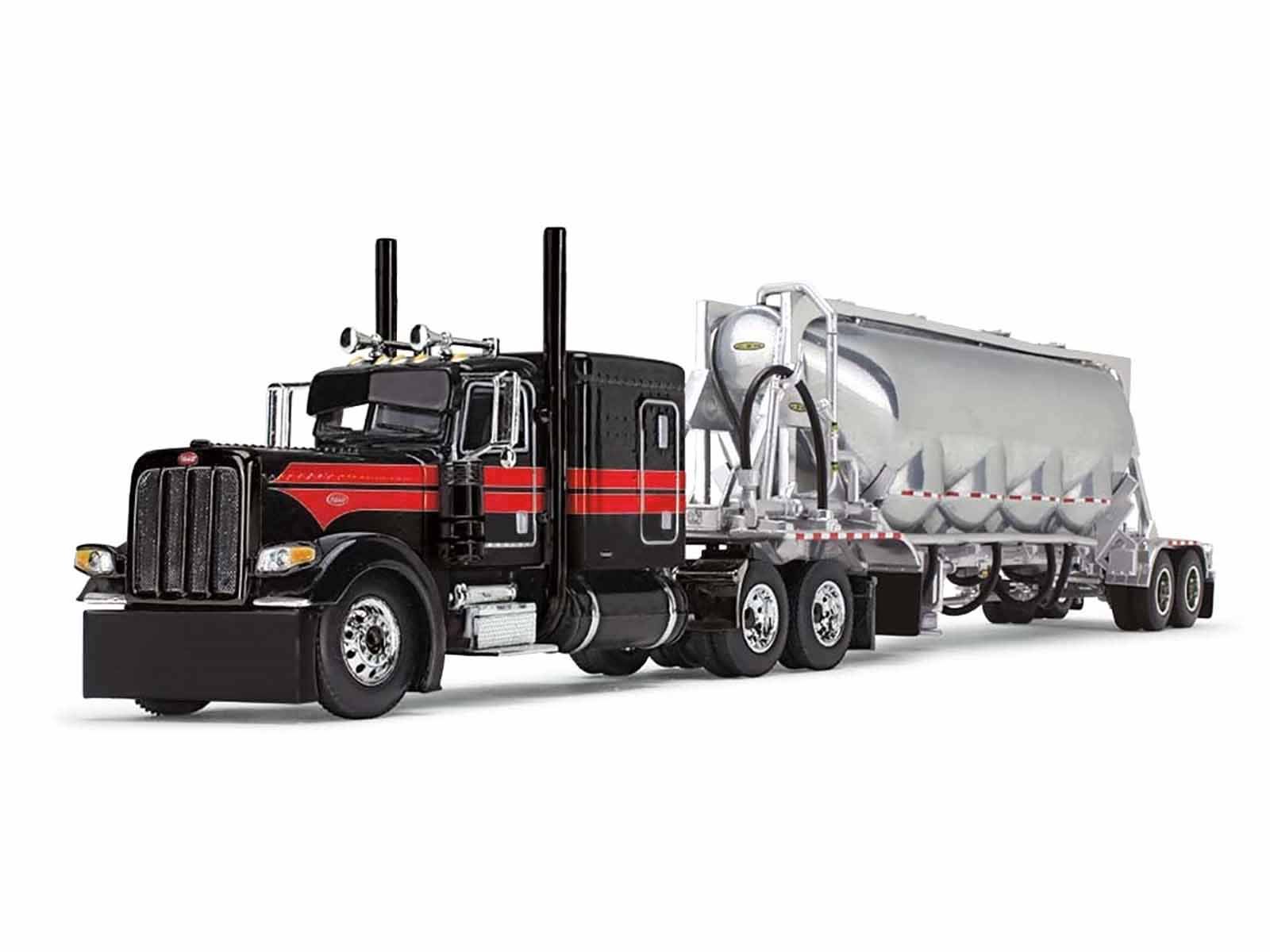 Peterbilt 389 with 63 Flat Top Sleeper and J&L Pneumatic Tank Trailer Black wit