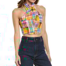 STAUD Kai Top in Patchwork Plaid