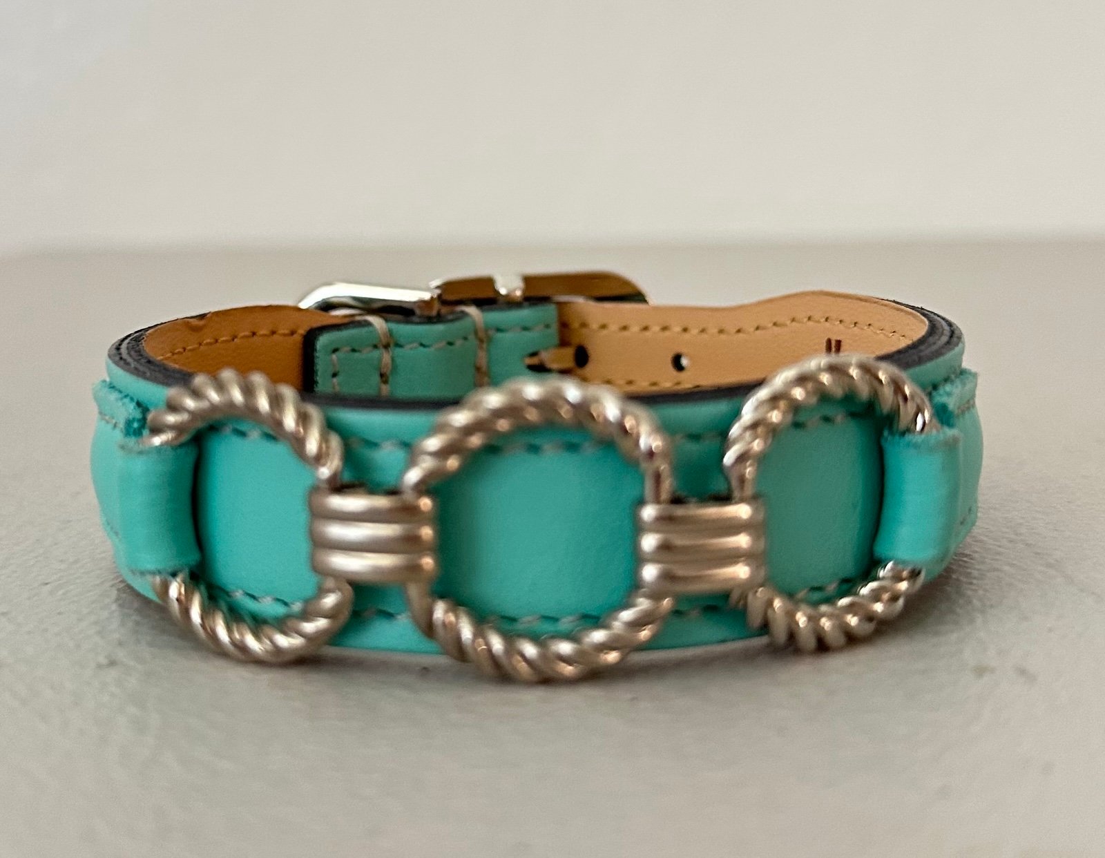 Athena Dog Collar in Turquoise & Nickel