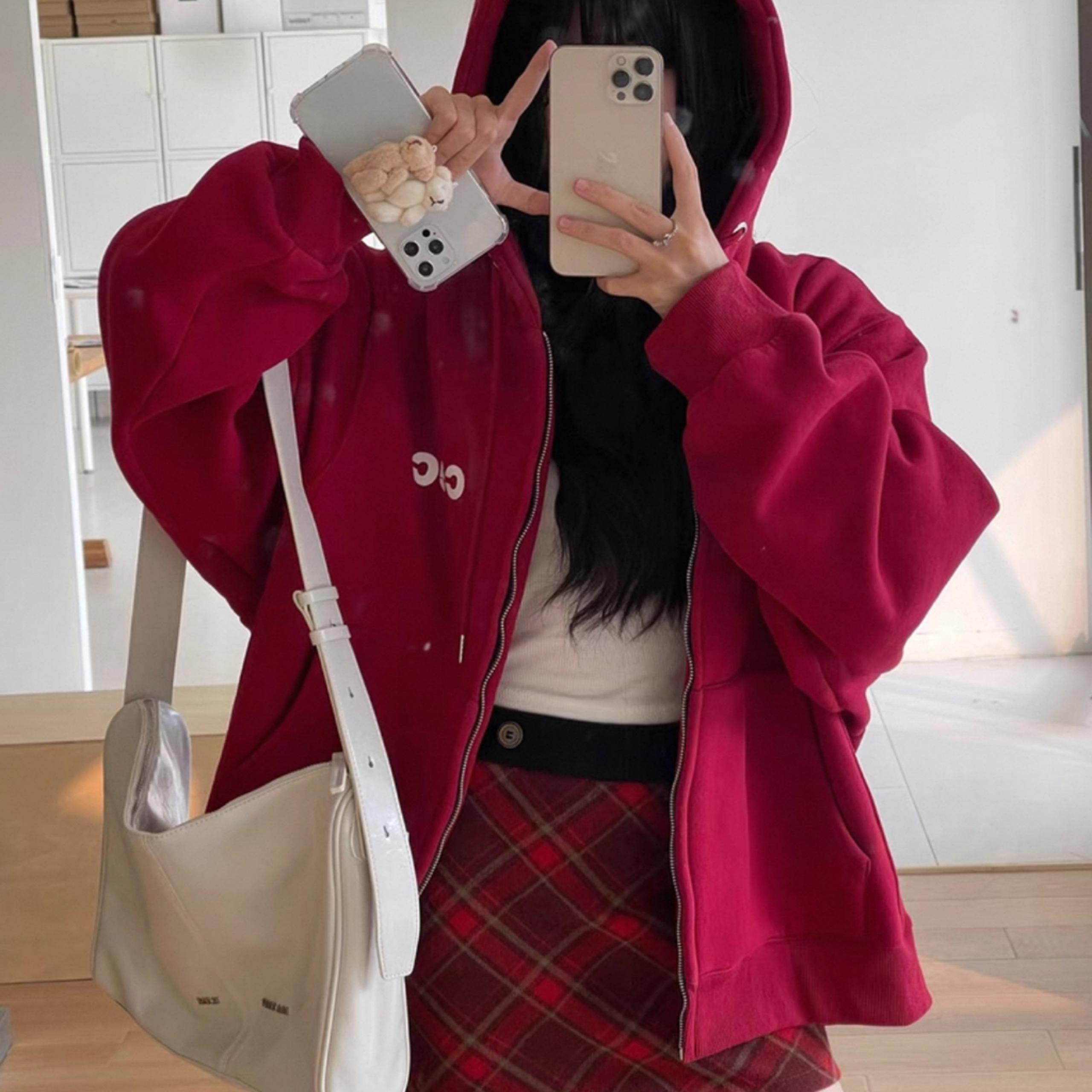 CEC Oversized Unisex Burgundy Full-Zip Hoodie