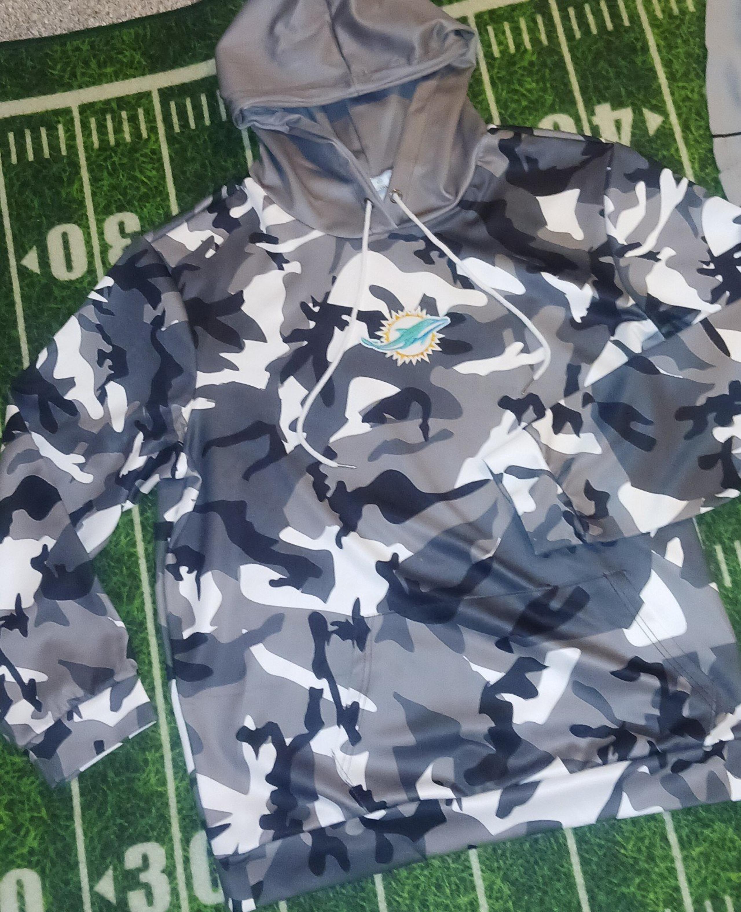 Miami Dolphins Men's Dri Fit Camo Pullover Hoodie Sweatshirt NWT Kangaroo style - NFL