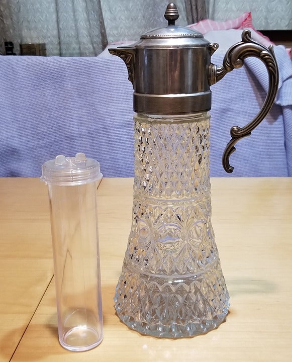 Silver-Plated Carved Glass Water Pitcher