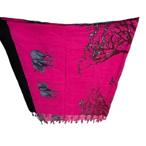 Handmade Traditional Elephant Safari Sarong Shawl, Pink Multi, NWOT