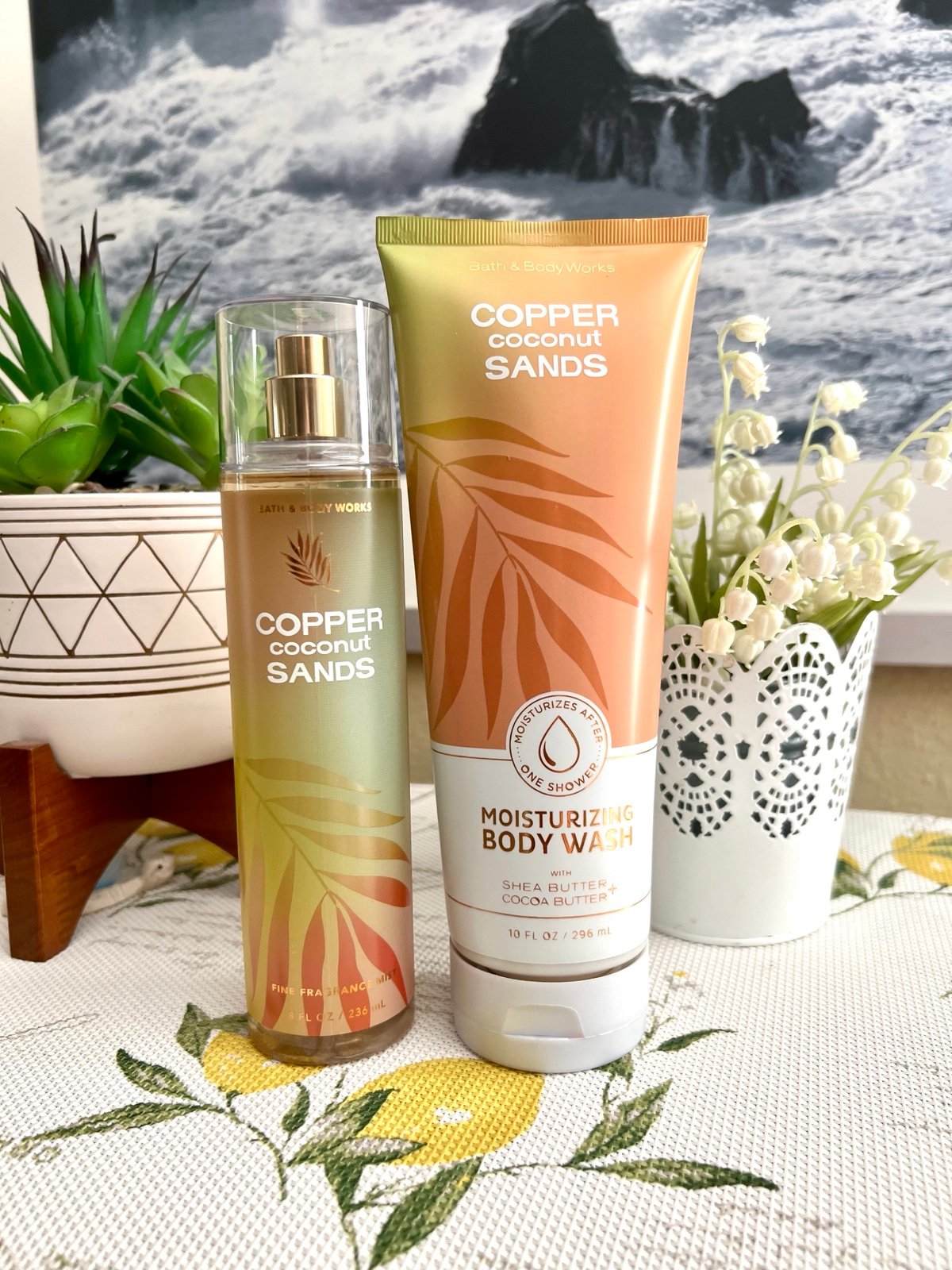2x Bath & Body Works Cooper coconut sand fragrance mist and body wash