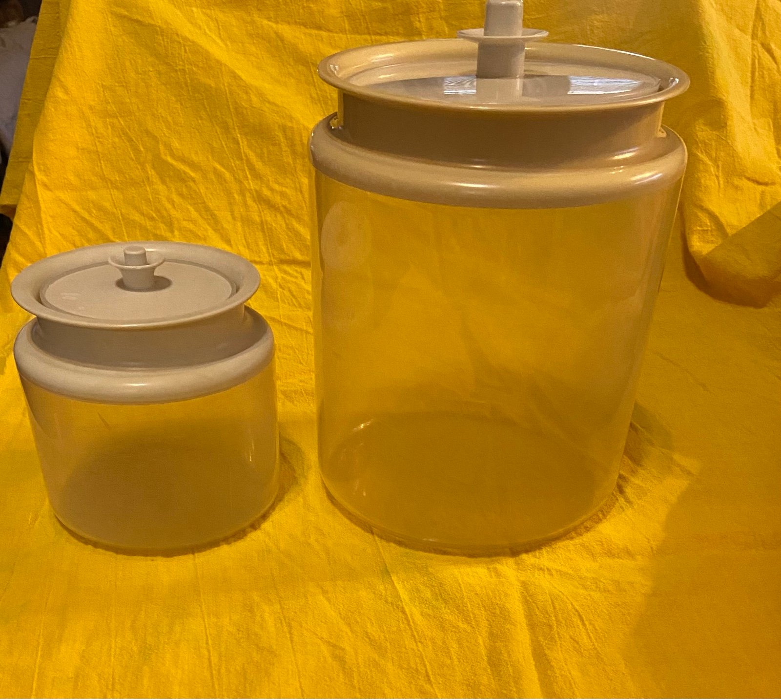 Vintage 70’s Tupperware Canister Almond Push Button Seal