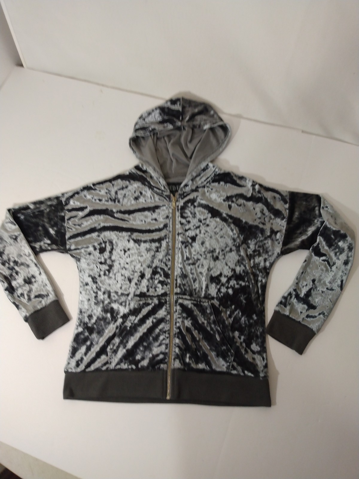 Womens Rare Red Fox Full Zip Grey Silver Metallic Velour Hoodie Sz Medium