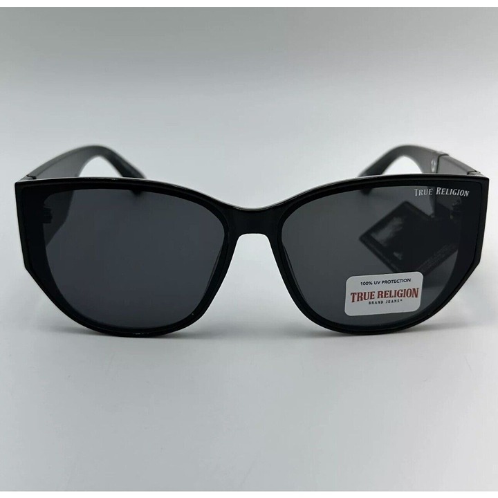 True Religion Sunglasses Womens Black Gold Frame Grey Lens Oversized TR56986X