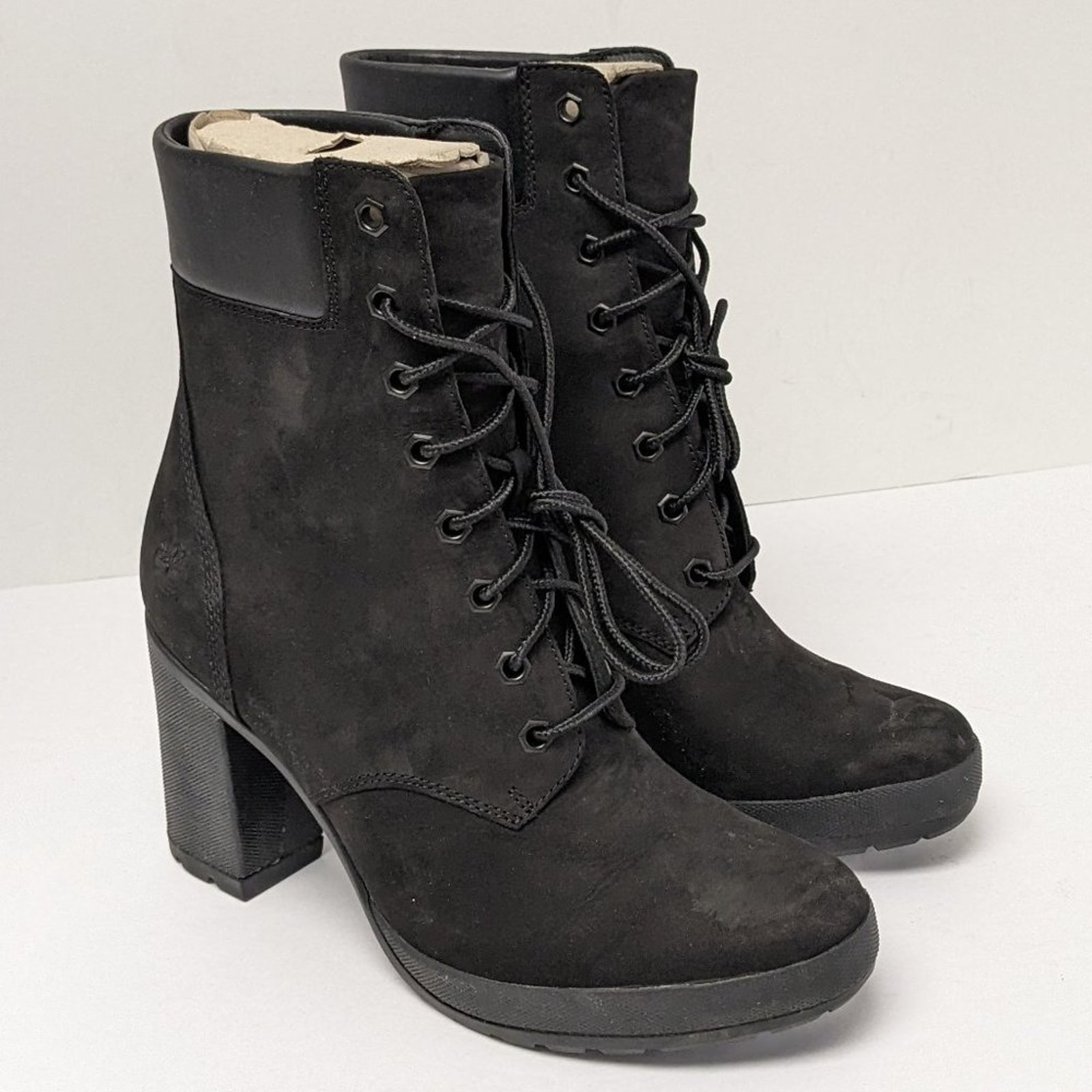 Timberland Allington Heeled Ankle Booties, Black Suede, Womens 8.5 M