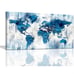 Large Framed Wall Art Blue Map of the World Painting Ready to Hang -20 x 40