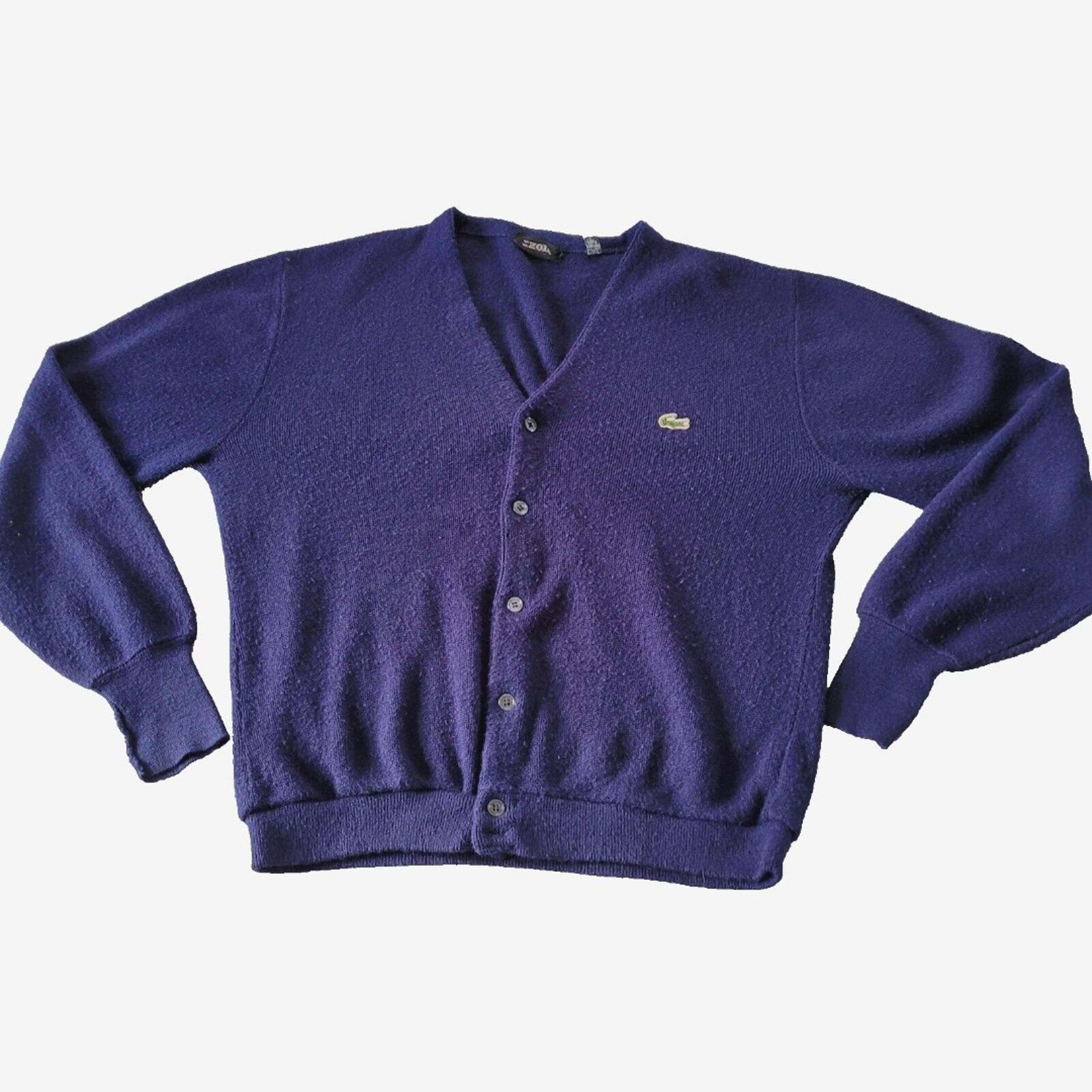 Vintage IZOD Mens Cardigan Sweater Large Navy V-neck Grandpa Golf USA Union Made