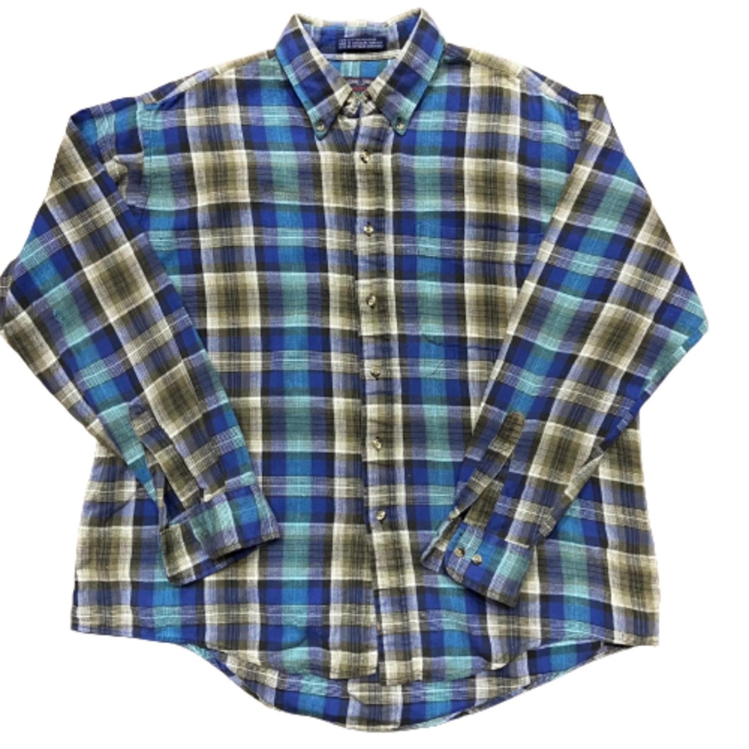Members Only Vintage 80s Plaid Flannel Blue Grey Button Down Shirt Men's Large