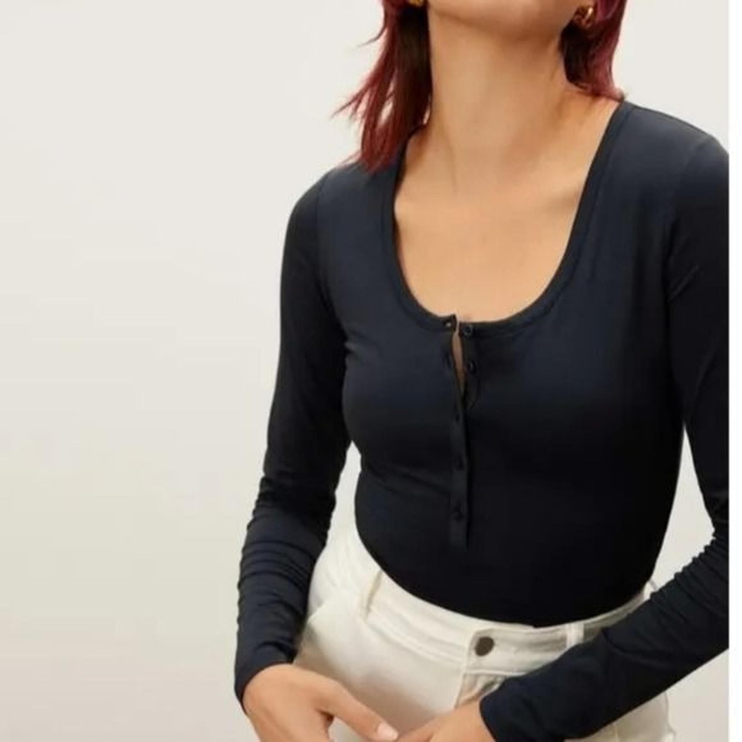 Everlane Womens The Henley Bodysuit Long Sleeve Bikini Black XXS