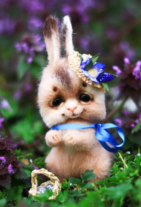 Needle Felt Easter Baby Rabbit, Mini Rabbit Sculpture, Felt Rabbit, Handmade Rea