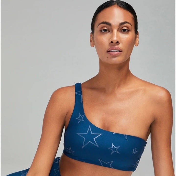 Wildfox Sloane One Shoulder Seeing Stars Print Padded Bra Top Blue Size Large