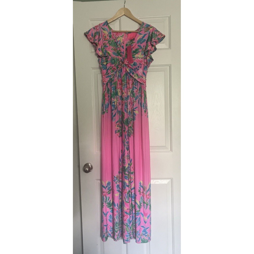Lilly Pulitzer Verona Flutter Sleeve Maxi Dress Size 2 NWT Havana Pink