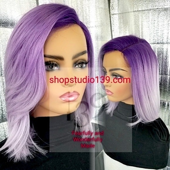 Celebrity double purple sidepart bob wig