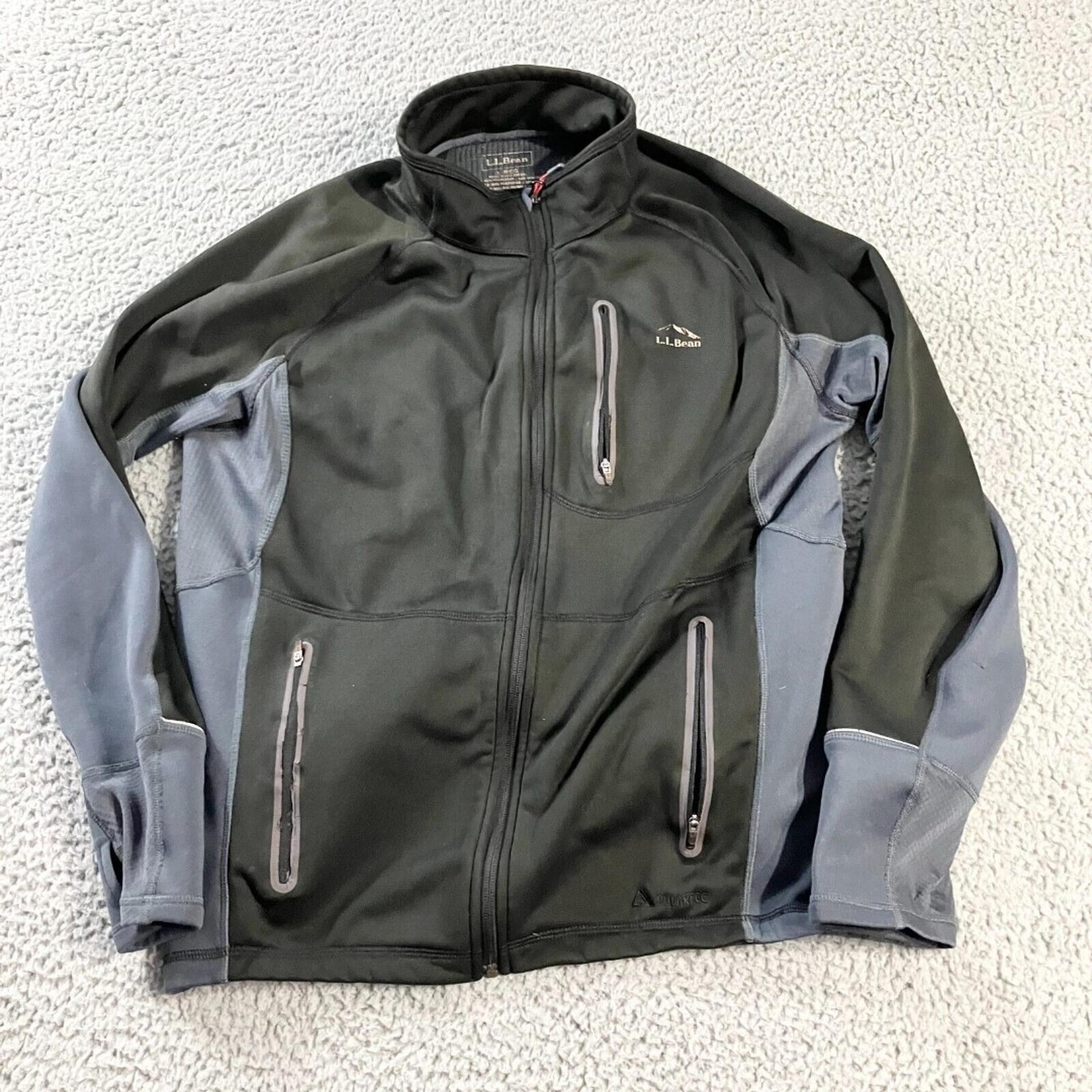 LL Bean Jacket Mens Large Black Full Zip Pockets Outdoors Thumb Holes Hiking