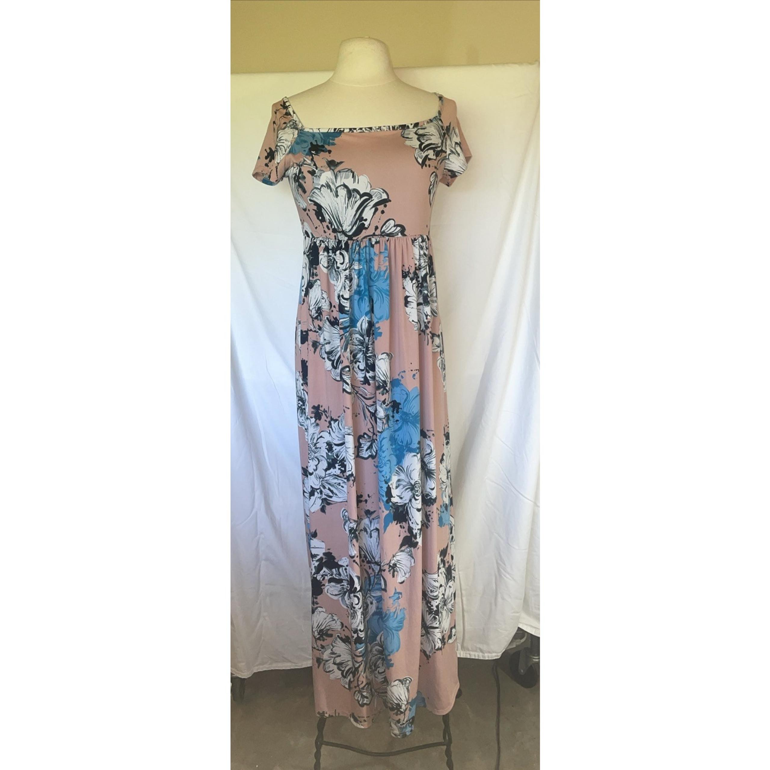 24Seven Women's Size Large Muted Pink Floral Maxi Square Neck Empire Waist EUC