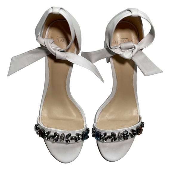 Alexandre Birman Beaded Ankle Tie Block Heeled Sandals | Bridal - Size 37.5