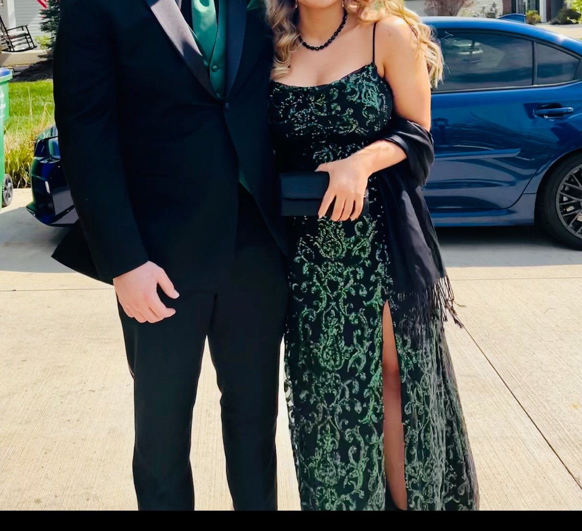 Windsor Prom Dress green black sequins Large