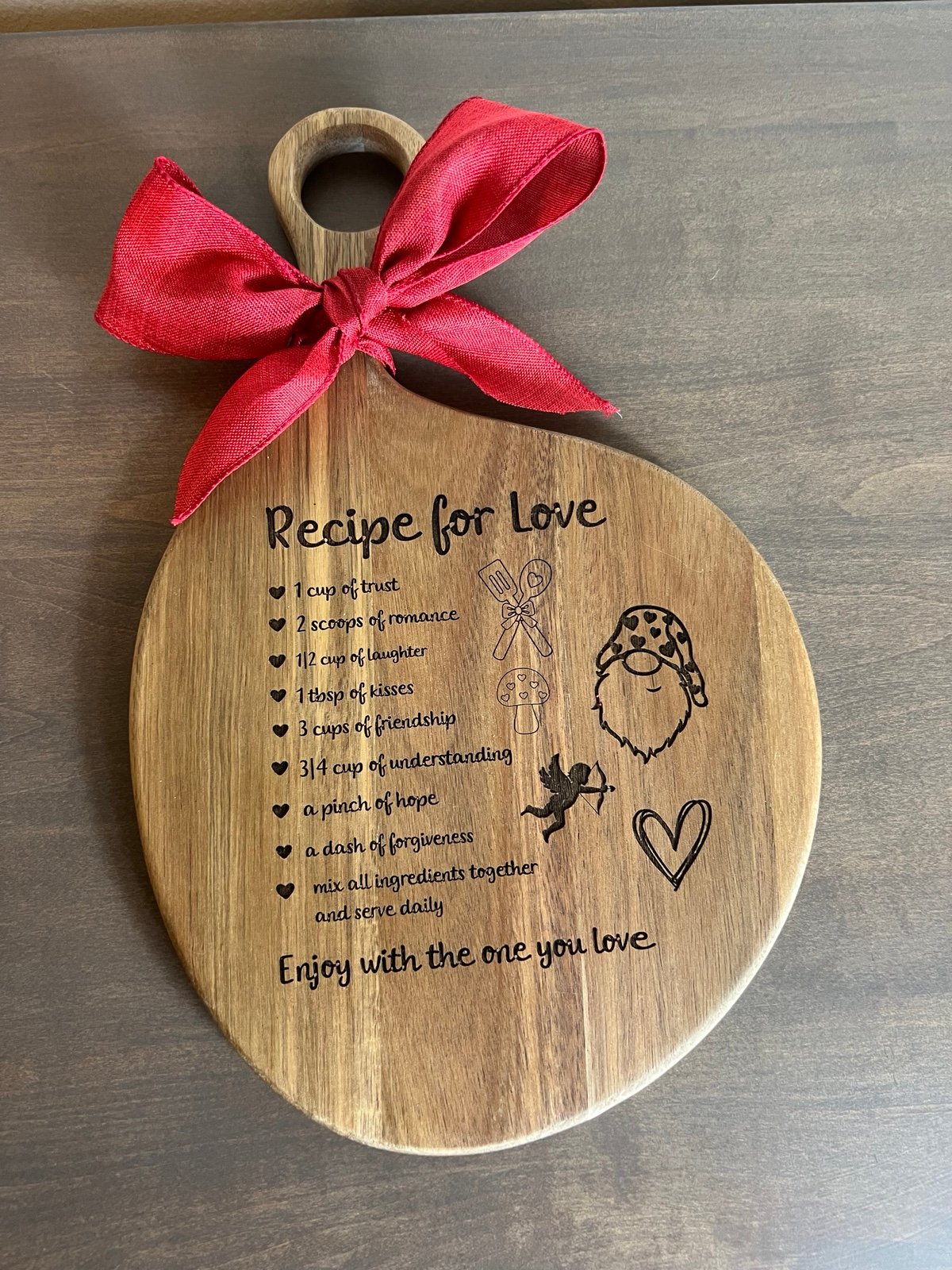Wood cutting board Valentines Day Love Recipe
