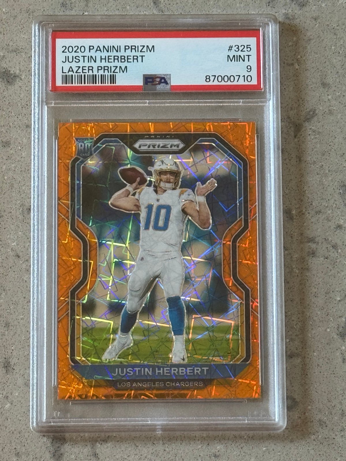 2020 Panini Prizm Justin Herbert Orange Lazer Prizm #325 PSA 9 LA Chargers