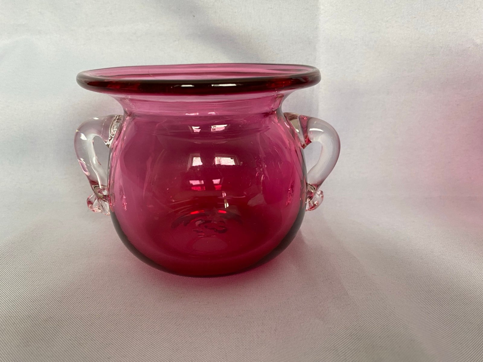 Stunning Handblown Cranberry Glass Bud Vase with handles. Gorgeous!