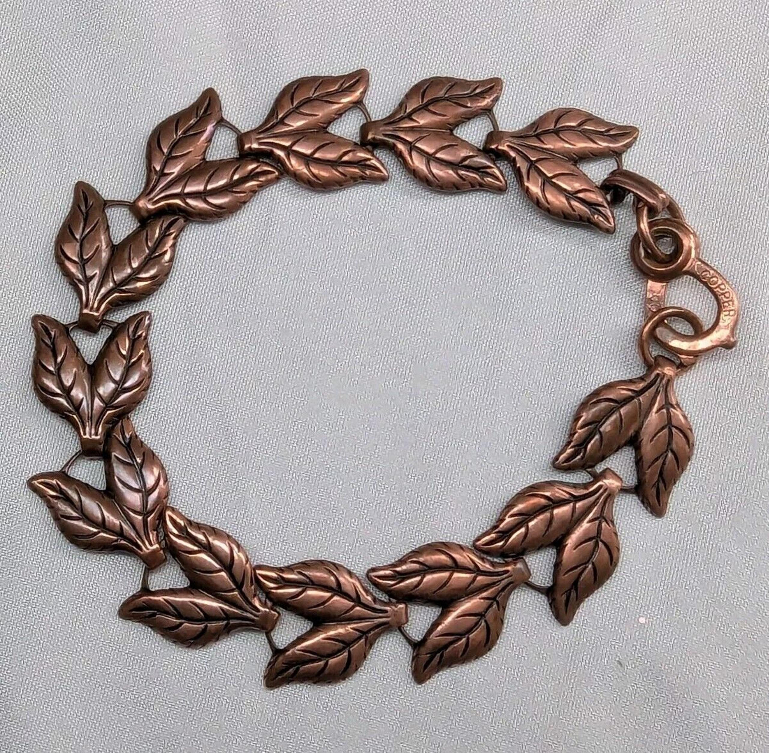 Women's Vintage Linked Pure Copper Leaf 3D Design 8" Chain Bracelet