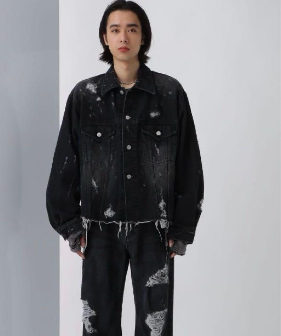 HARE Damaged Denim Bomber Jacket