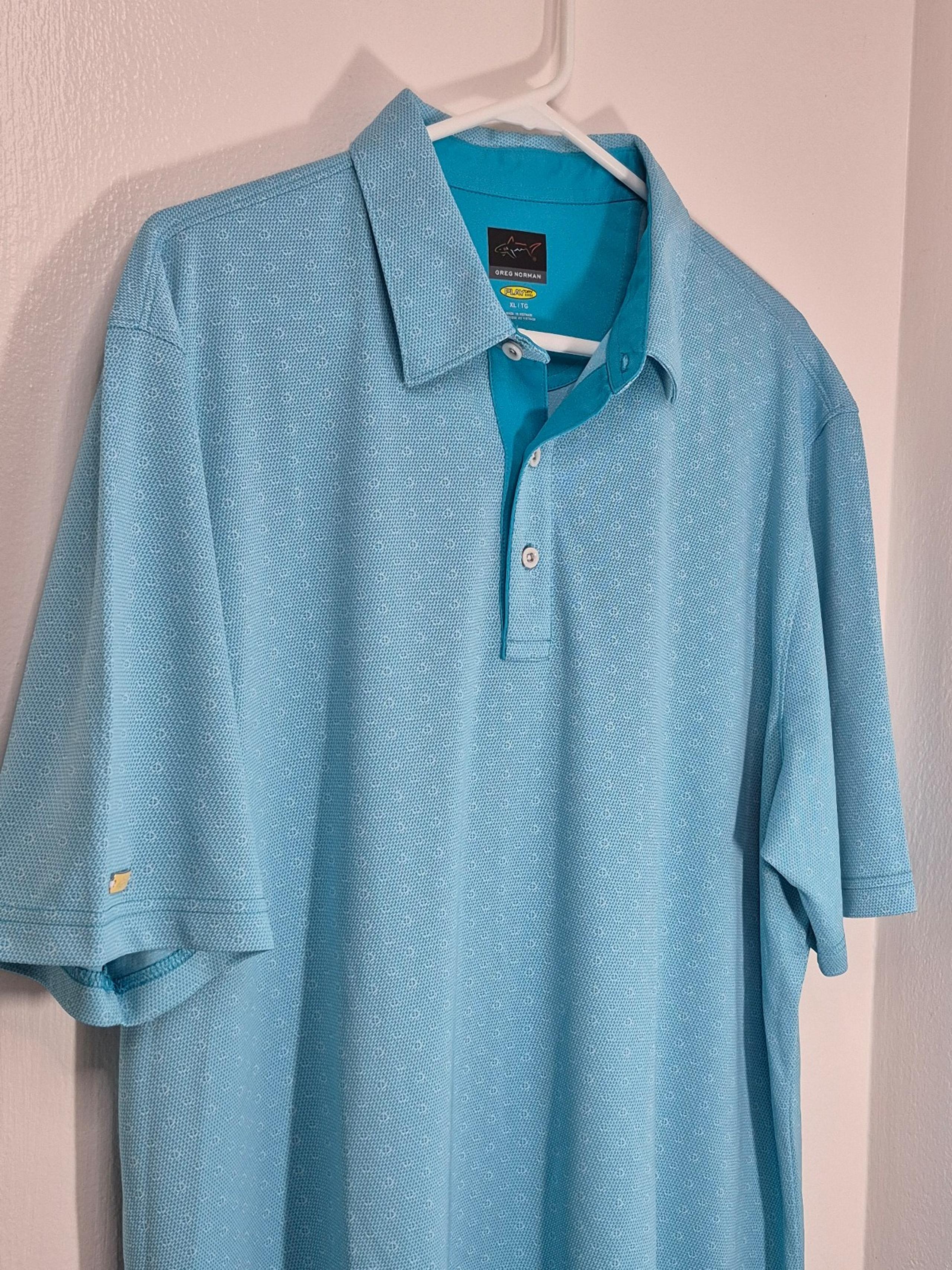 Greg Norman Men's Play Dry Golf Polo Shirt Size XL Patterned Heathered Aqua