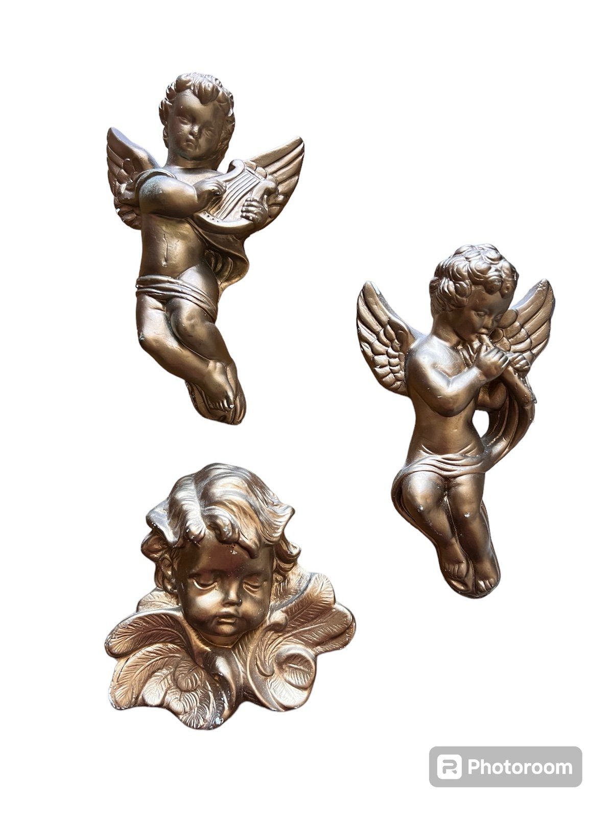 Vintage Angels Gold Gilt French Rococo Cherub Wall Art Set of 3