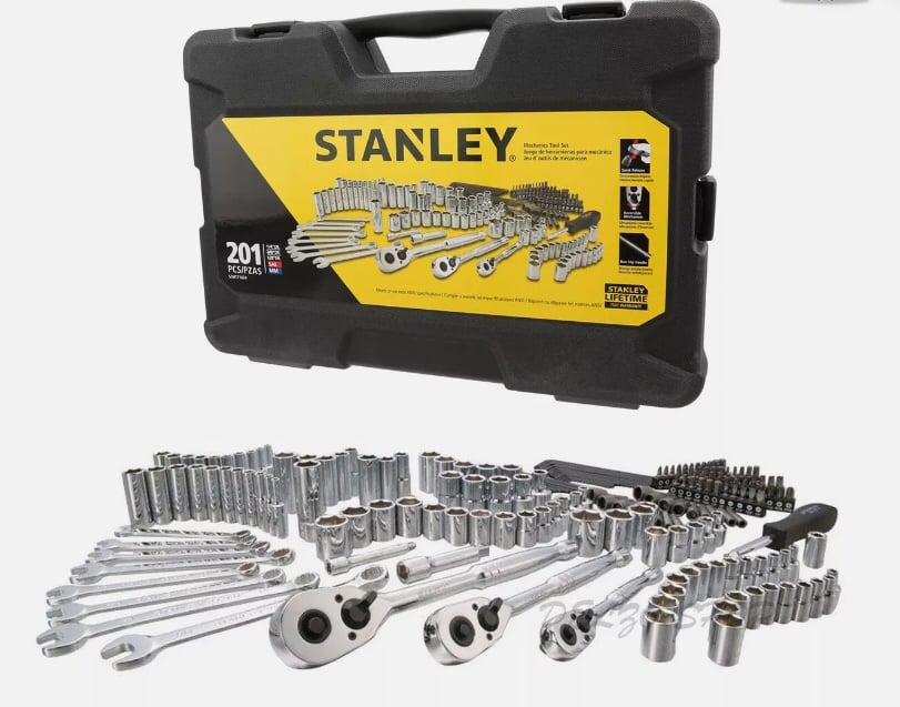 Stanley 201-PC Mechanics Tool Set Sockets Wrenches Screwdriver Durable Case NEW
