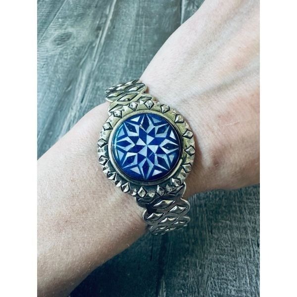 Sterling Silver Blue Vintage Medallion Coastal Boho Bracelet