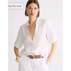 J.Crew Bungalow Popover Top in Linen White BY694 Lightweight V-Neck Size Small