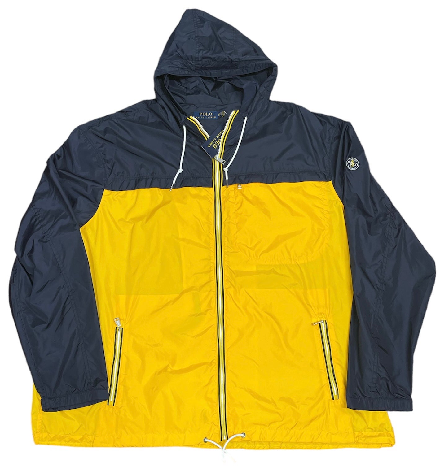 New 3XB Polo Ralph Lauren Navy Blue Yellow Full Zip Hooded Jacket Coat