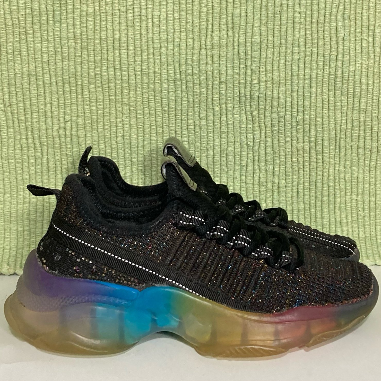Steve Madden Girls Black Maxima R-Rhinestone Detail Chunky Sneakers Shoes SZ 3