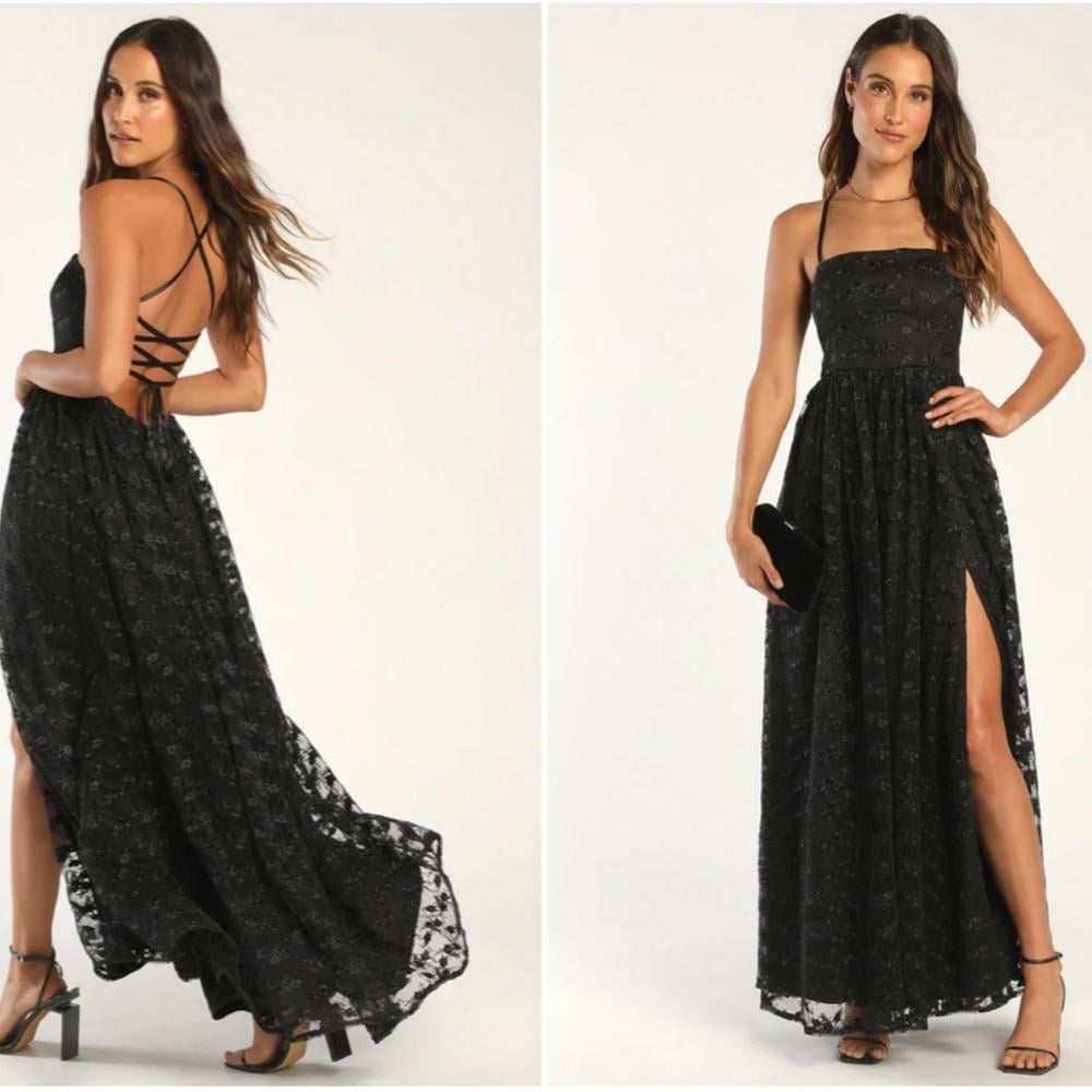 LULU's Sexy Floral Embroidered Prom Wedding Formal Event Corset Back Maxi Dress