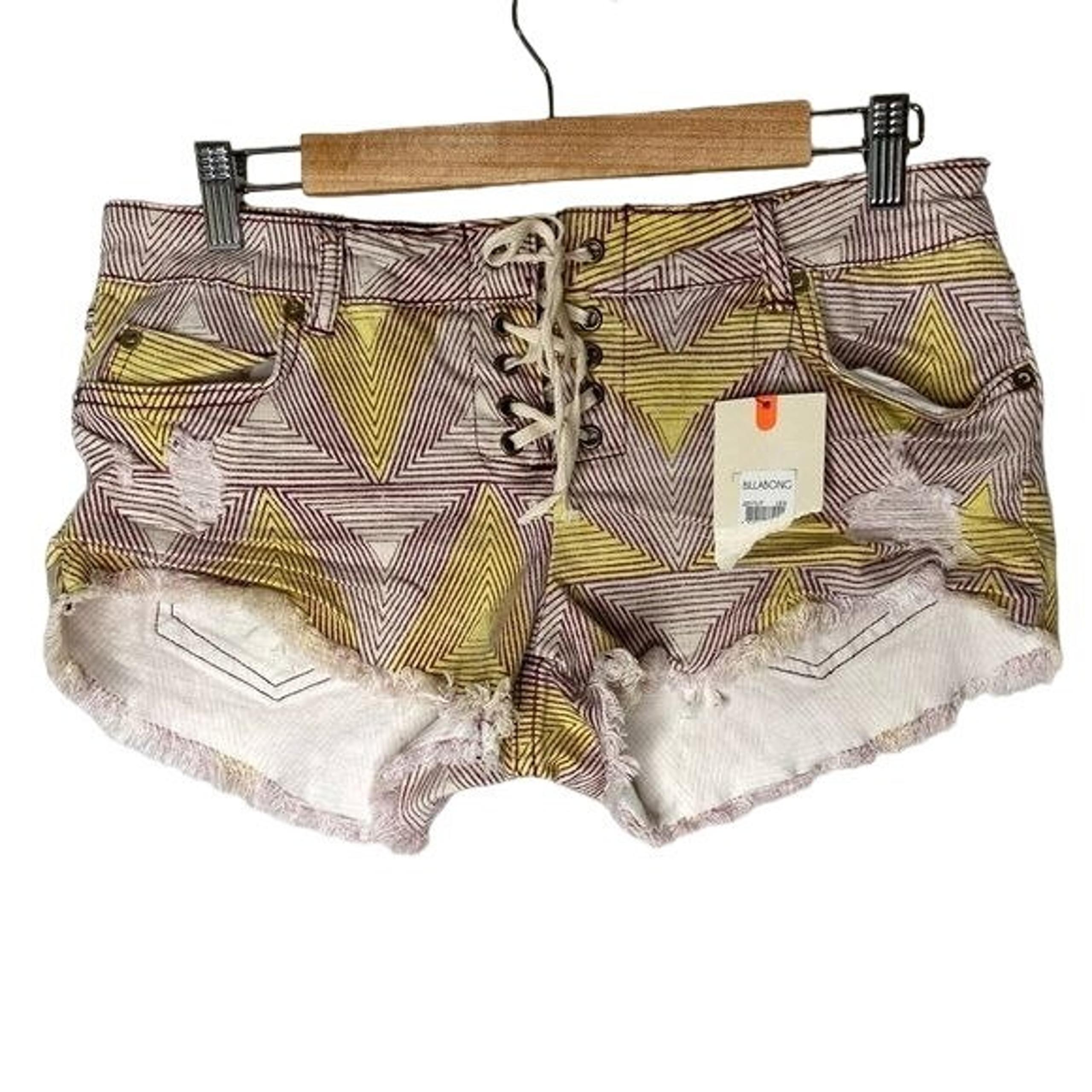 Billabong ladies cutoff board shorts jean denim tie front yellow red size 29”
