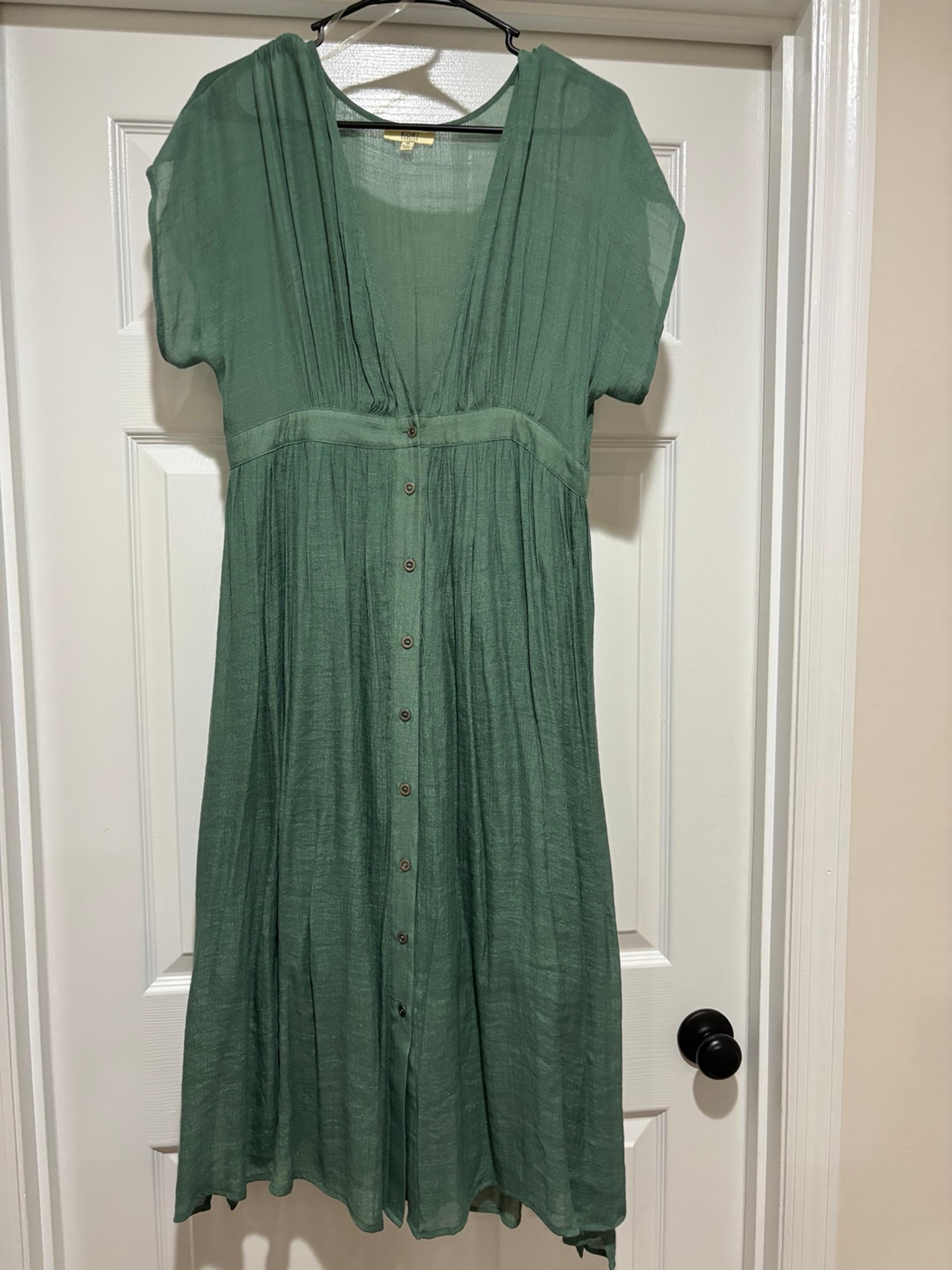 Kori Sage Green Button Down Dress MEDIUM Boho Farmhouse