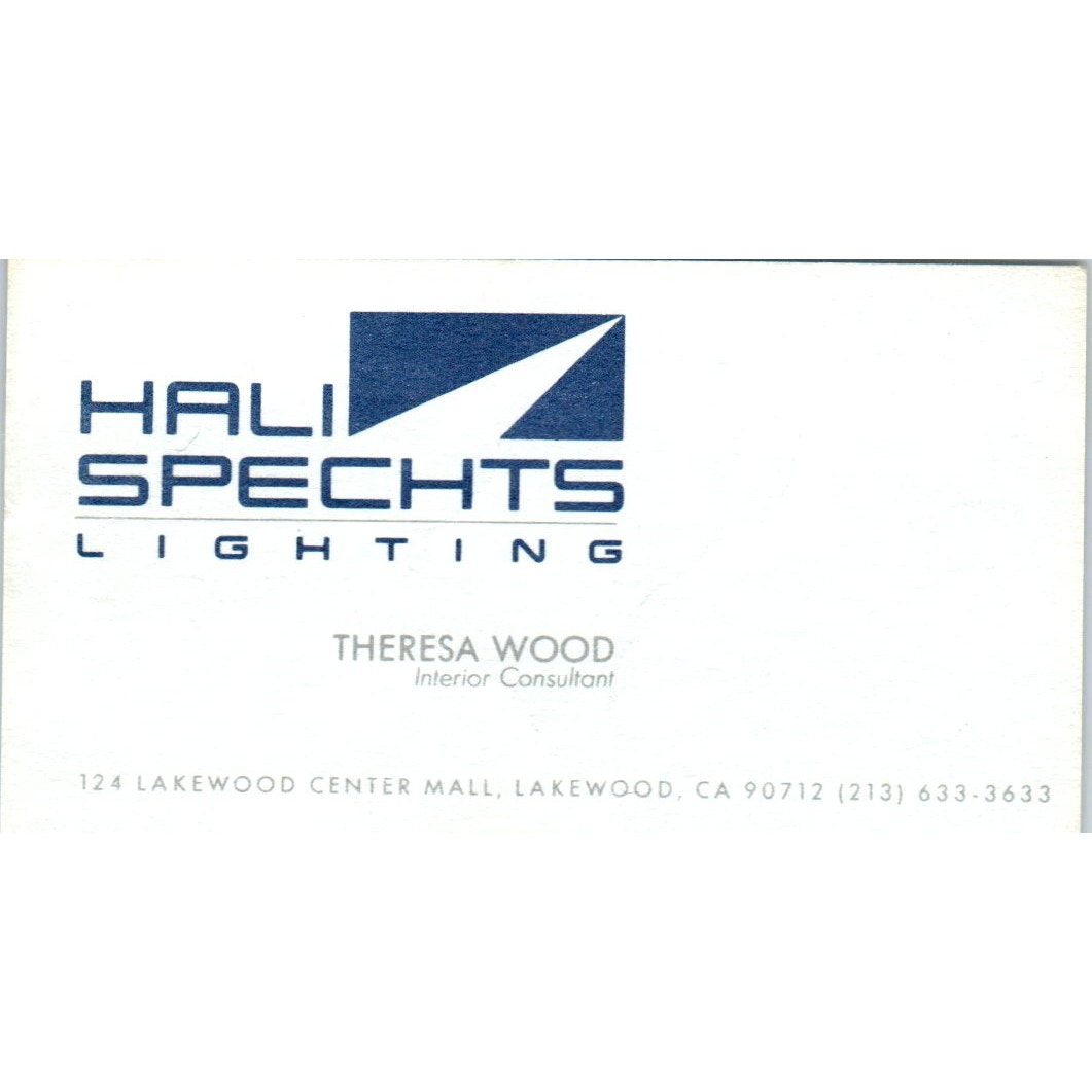 Hali Spechts Lighting Theresa Wood Lakewood CA Vintage Business Card SD8-B3